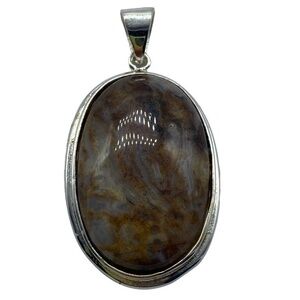 Mexican Agate Gemstone Sterling Silver 925 Pendant 2in